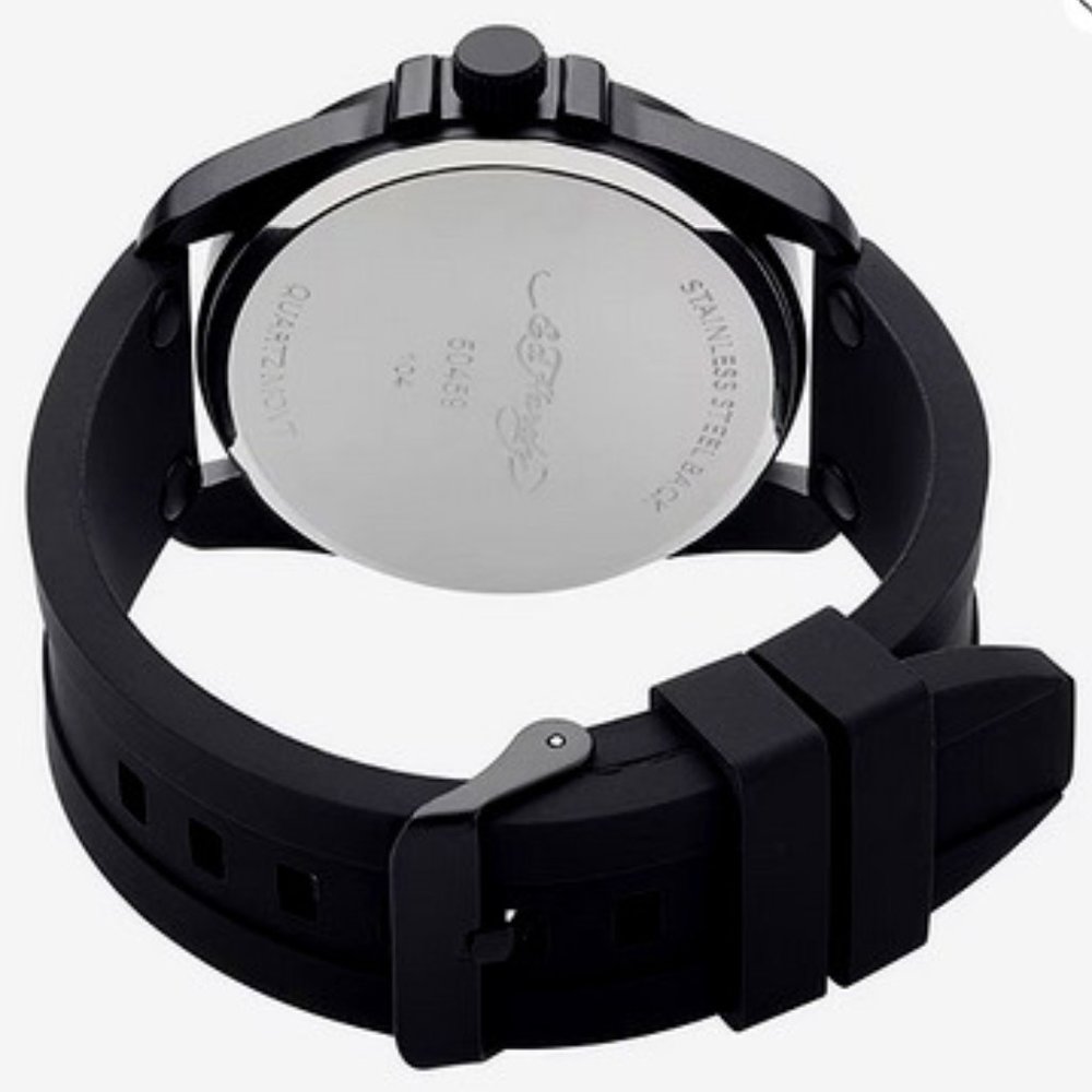 ED HARDY GOTH MATTE BLACK SKULL LOVE KILLS SLOWLY MEN'S SILICONE STRAP WATCH~NEW - Picture 6 of 7